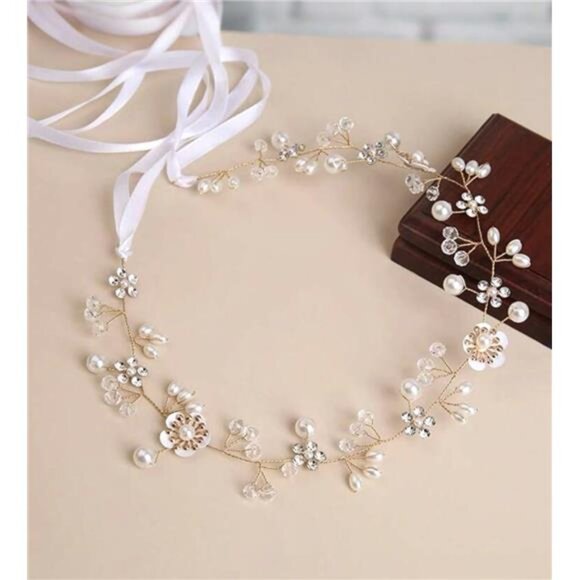 Crystal Headpiece, Flower Hair Accessories, Gold - Picture 2 of 7